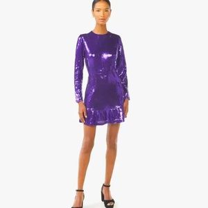 Scoop L/S sequin tier dress Purple